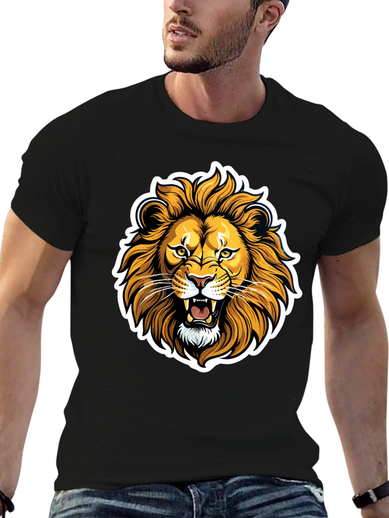 Black Lion Graphic Black T-Shirt - Fierce Animal Design view 6