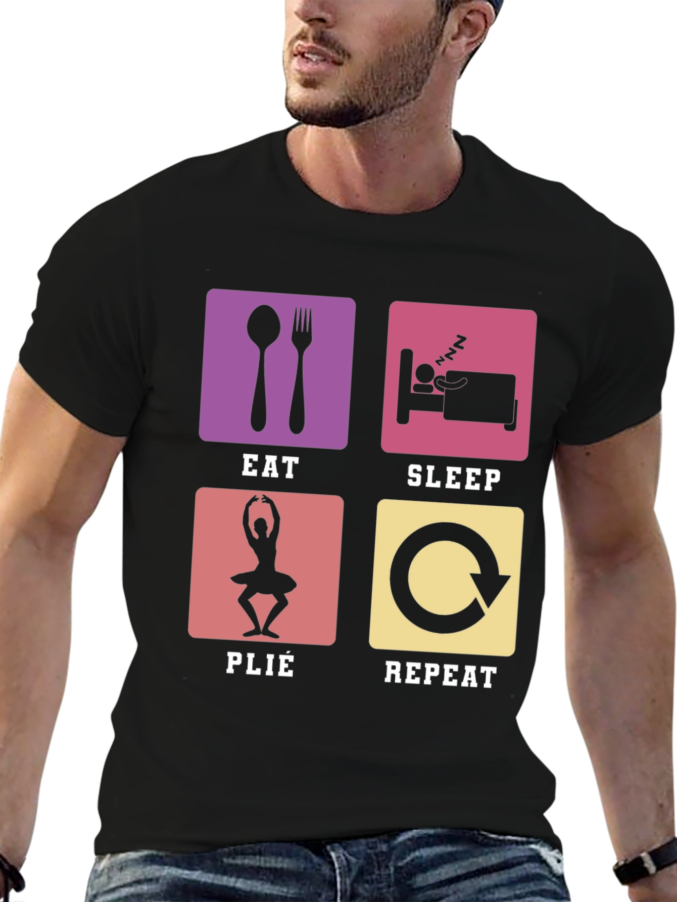 Black Eat Sleep Plie Repeat T-Shirt - Ballet Dancer Gift view 6