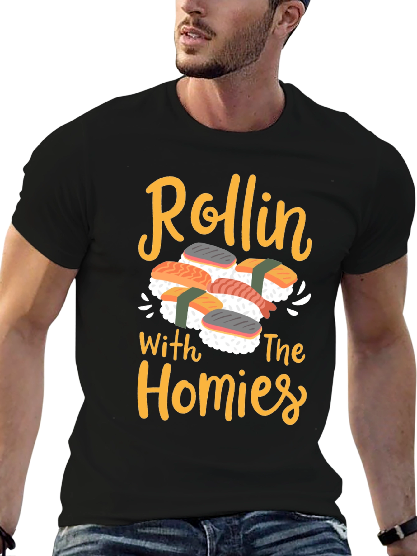 Black Rollin' With The Homies Sushi Graphic Tee view 6
