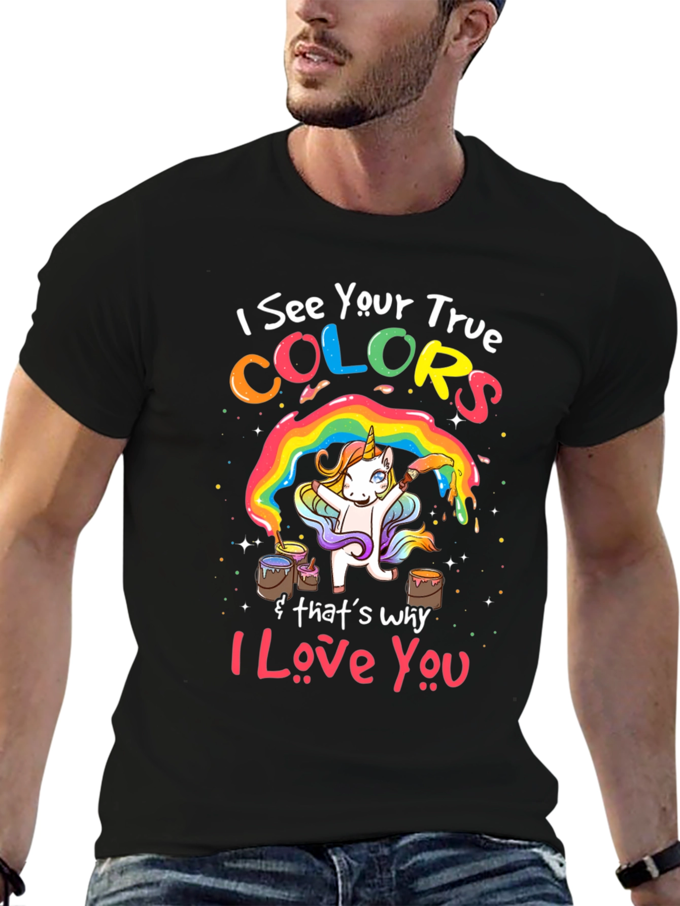 Black True Colors Unicorn Graphic Tee view 6