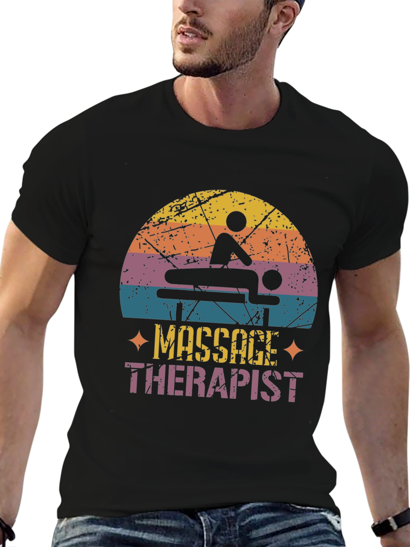 Black Massage Therapist Retro T-Shirt view 6
