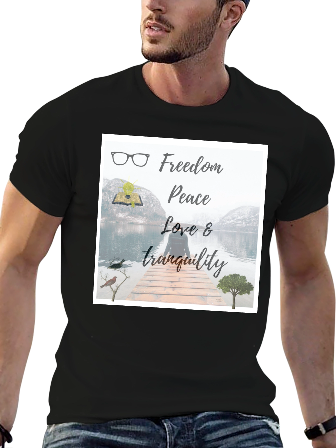 Black Freedom & Peace T-Shirt: Nature Inspired Design view 6