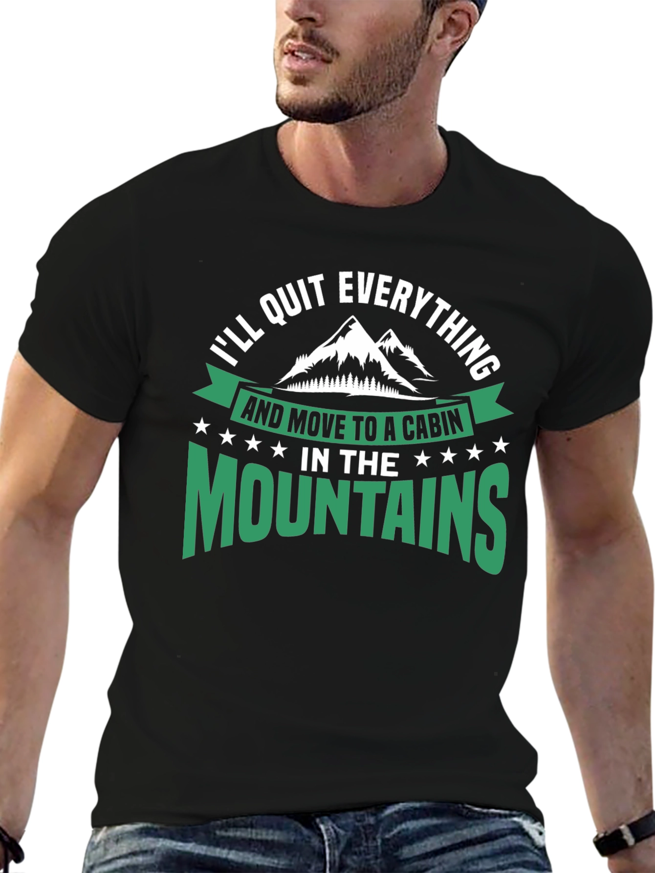 Black Cabin in the Mountains Graphic T-Shirt view 6