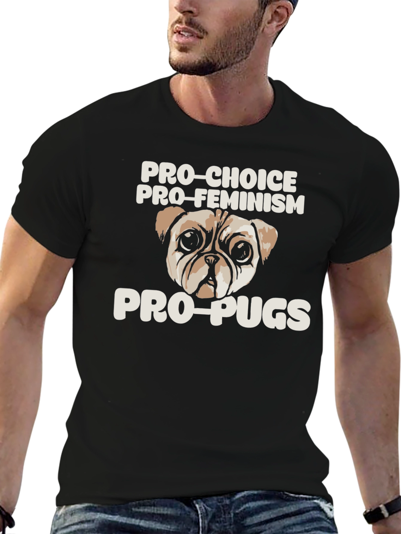 Black Pro-Choice Pro-Feminism Pro-Pugs Graphic Tee view 6