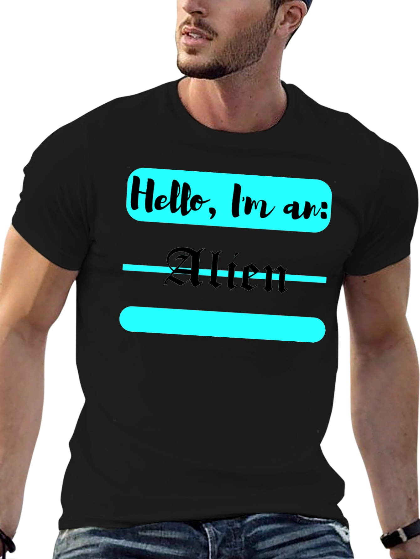 Black Hello, I'm an Alien T-Shirt view 6