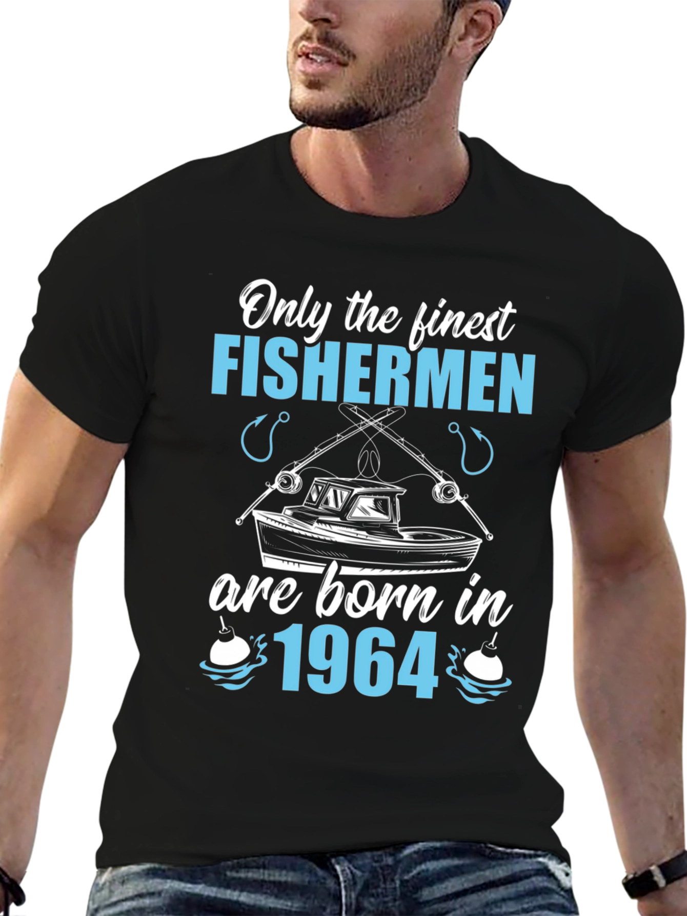 Black Finest Fishermen Born in 1964 T-Shirt view 6