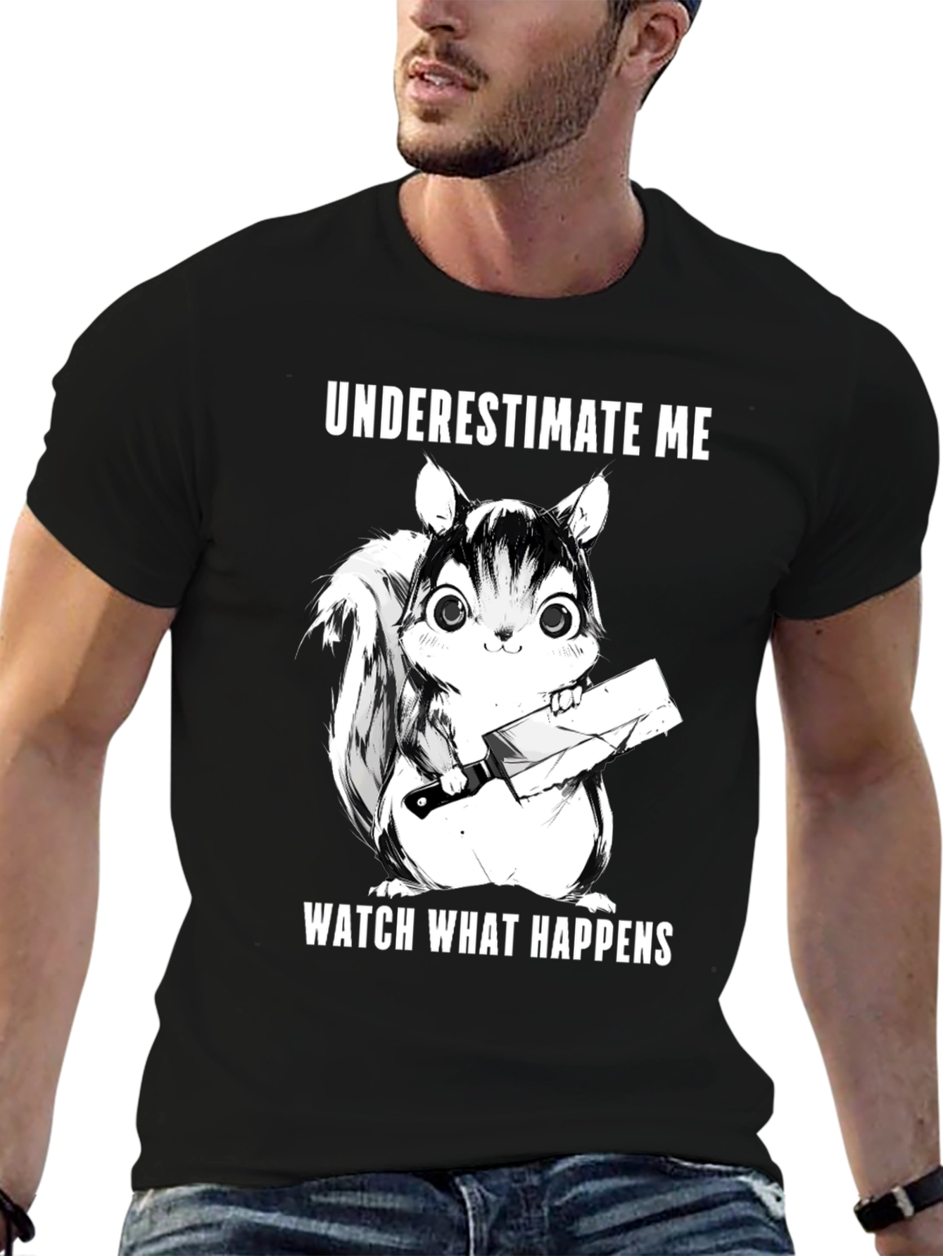 Black Underestimate Me Squirrel T-Shirt - Funny Graphic Tee view 6
