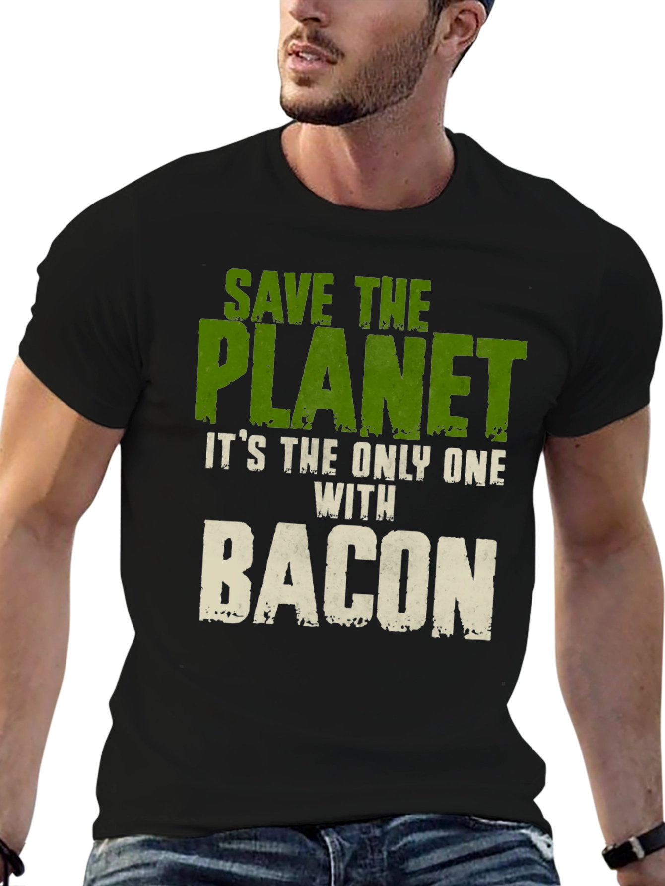 Black Save The Planet Bacon Graphic T-Shirt view 6