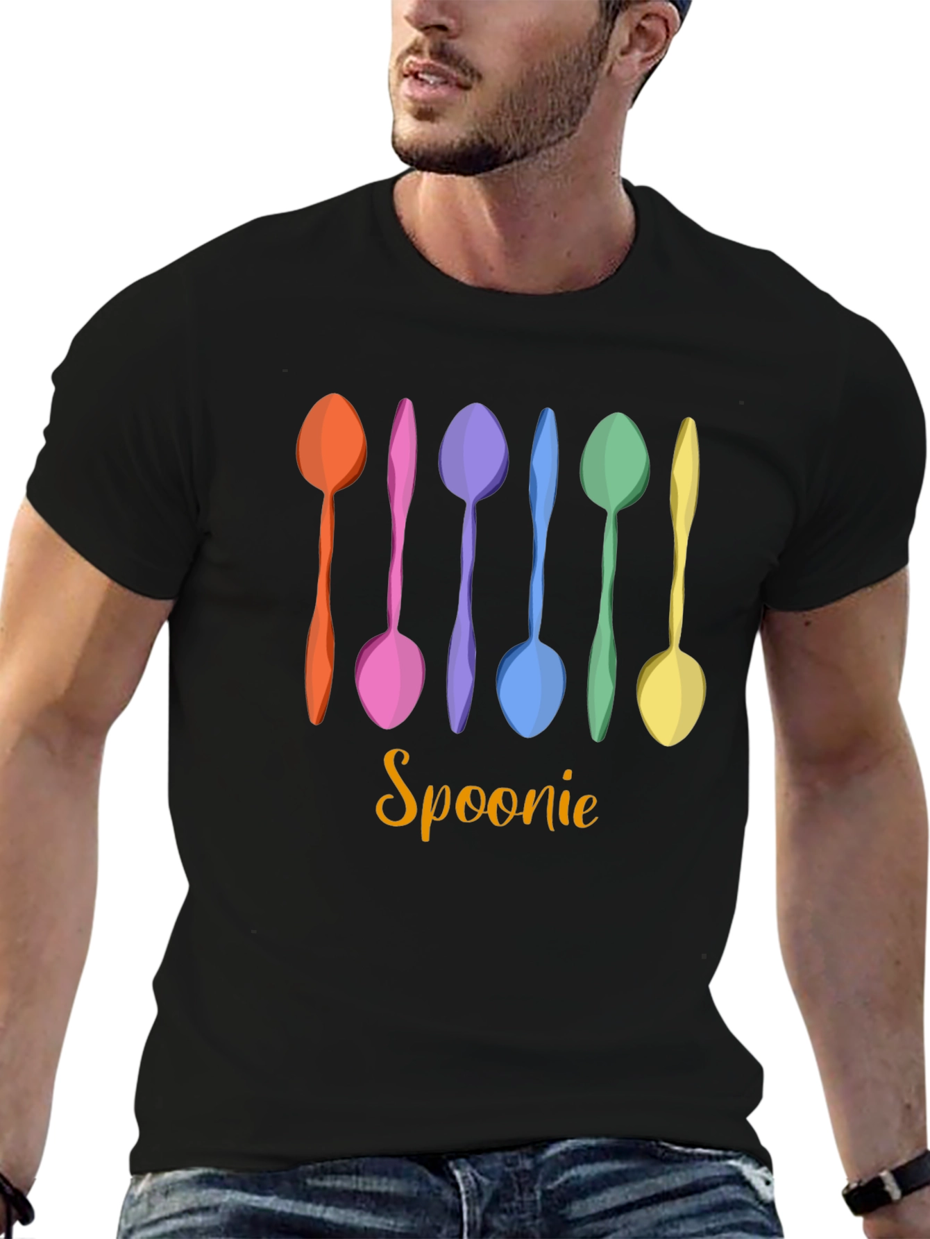 Black Spoonie T-Shirt - Colorful Spoon Design view 6