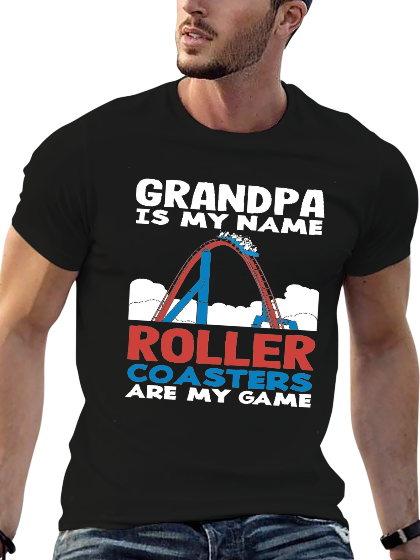 Black Grandpa Roller Coaster Game T-Shirt view 6