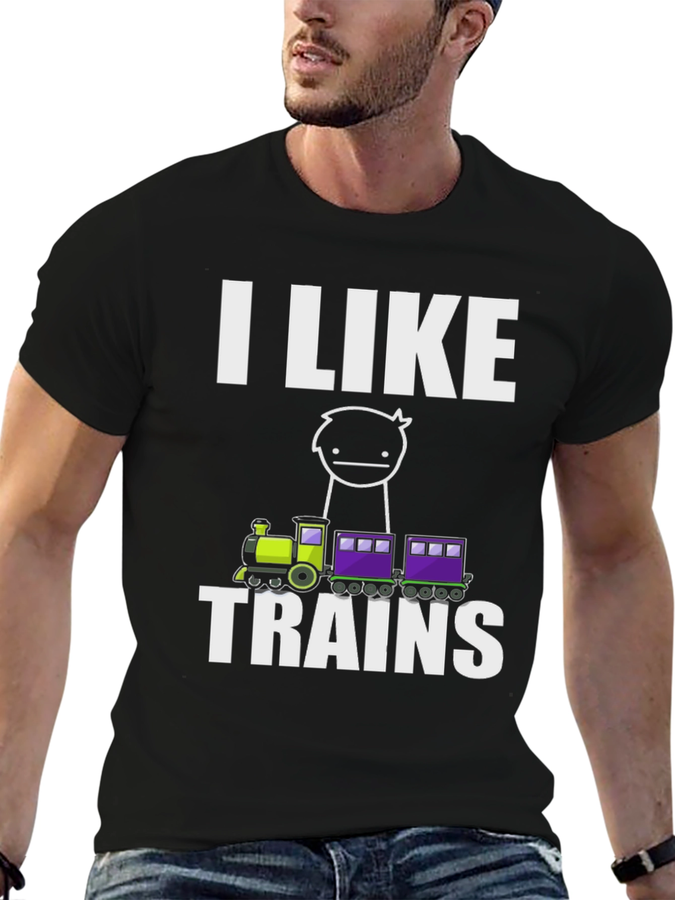 Black I Like Trains Funny Meme T-Shirt view 6