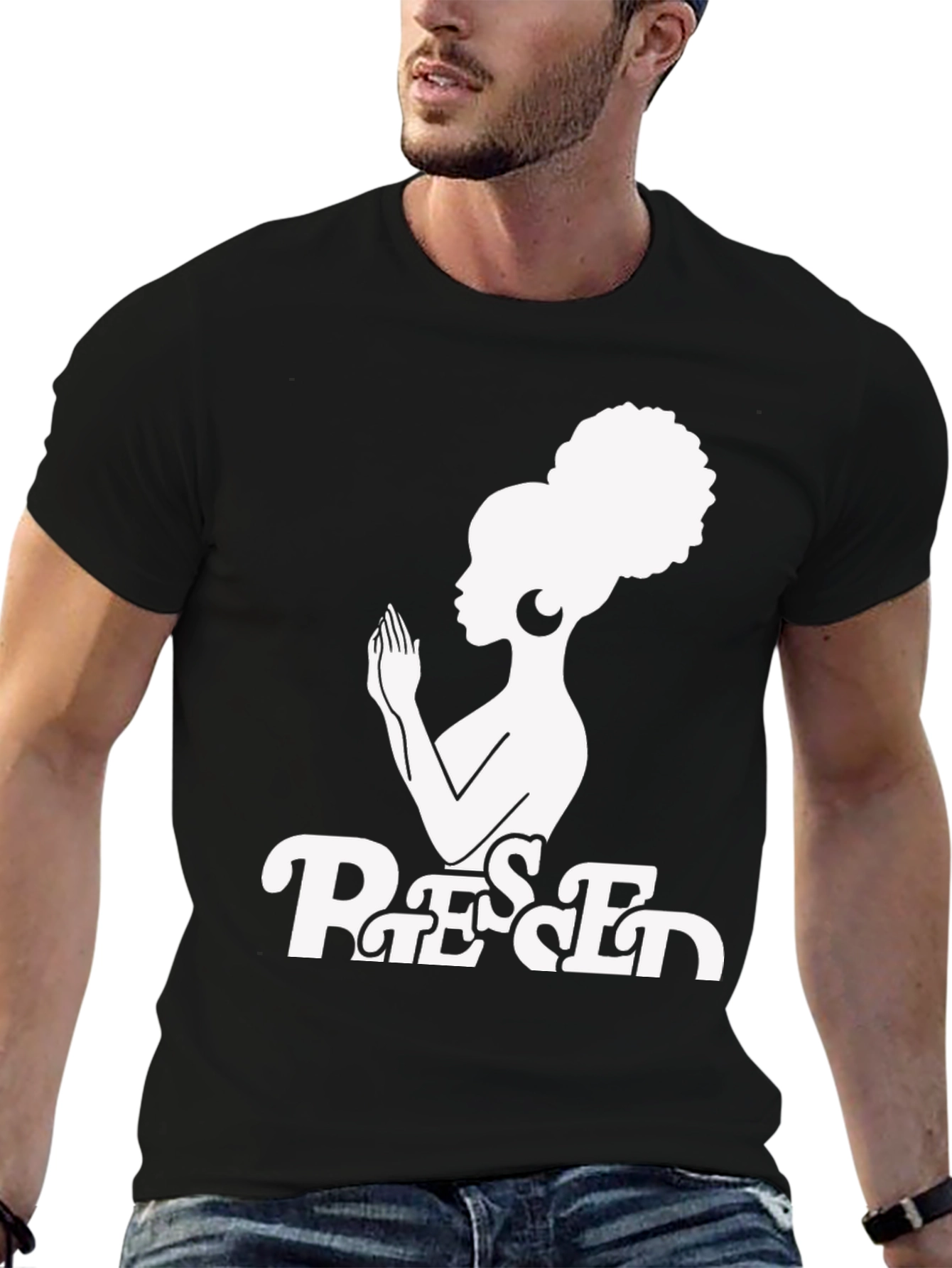Black Blessed Graphic T-Shirt - Afro Woman Design view 6