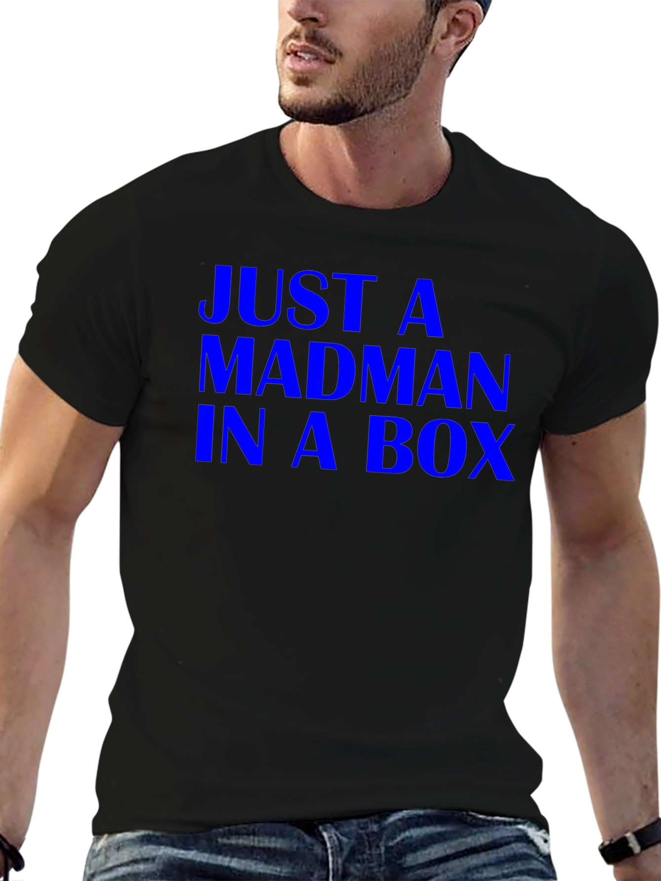 Black Just a Madman in a Box Tee - Black Cotton T-Shirt view 6