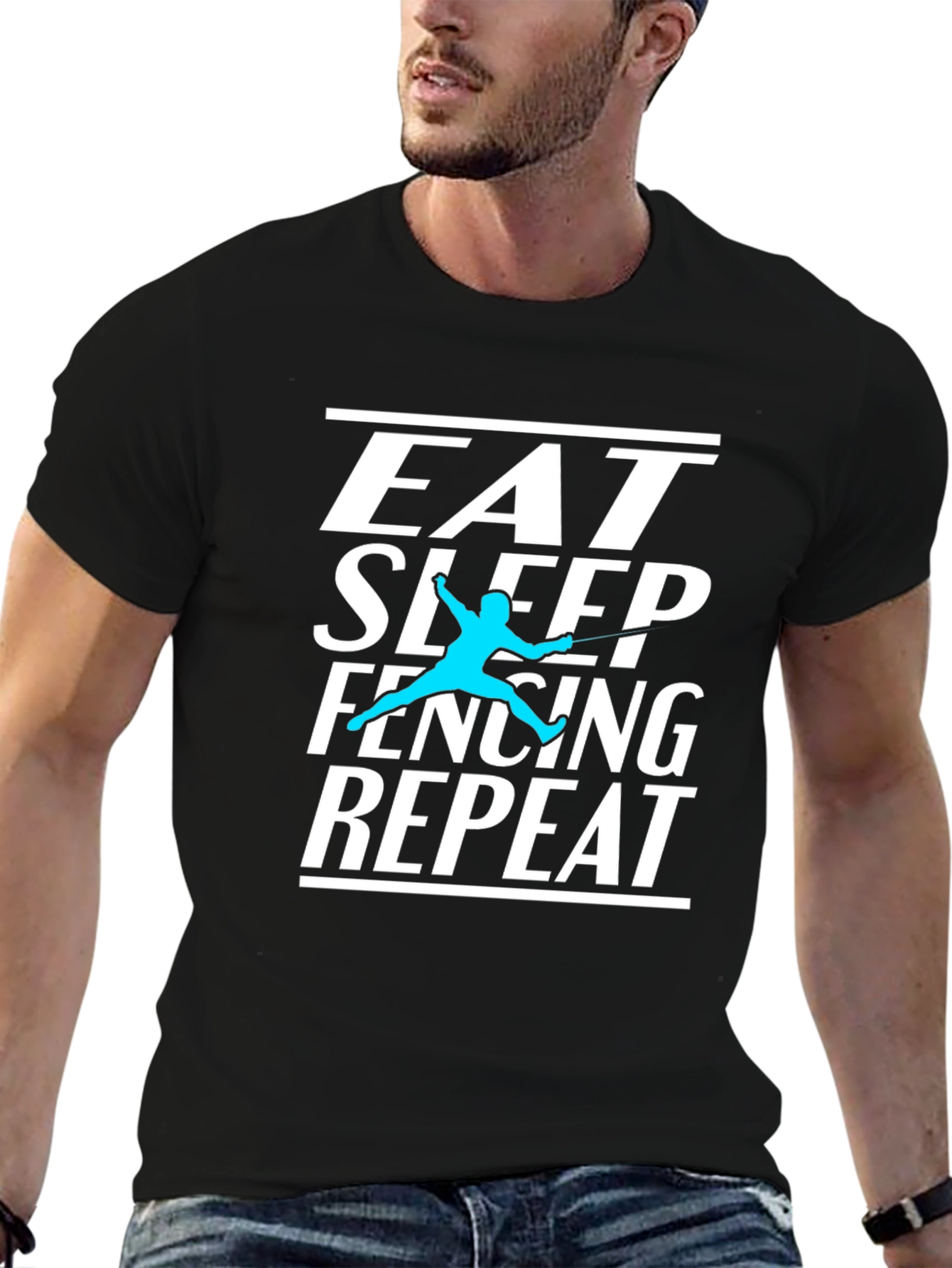 Black Eat Sleep Fencing Repeat Black T-Shirt view 6