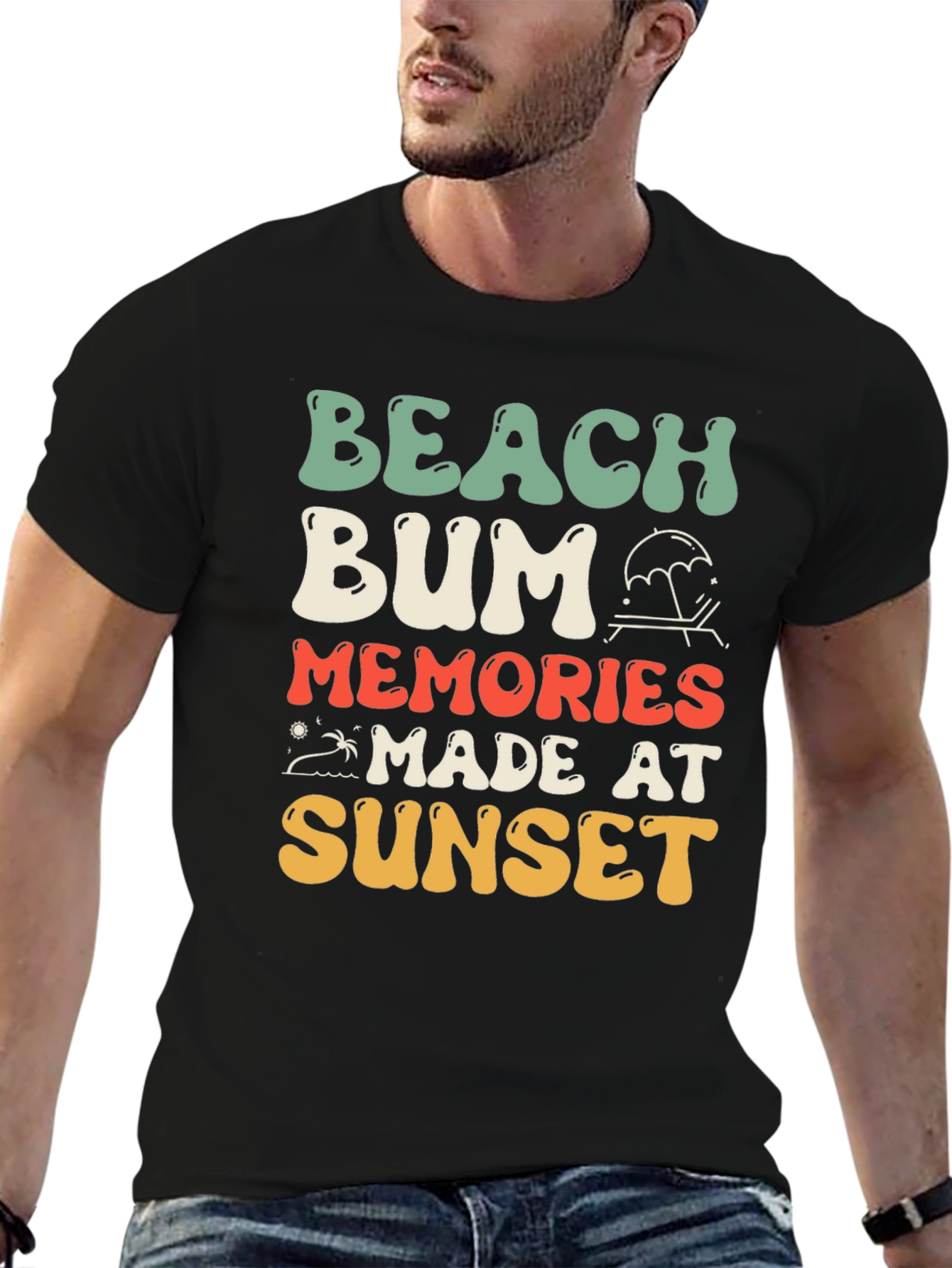 Black Beach Bum Sunset Memories T-Shirt view 6