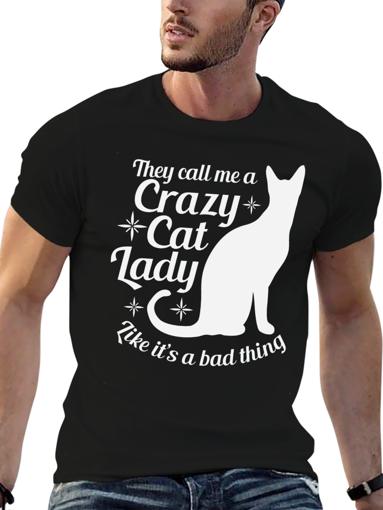 Black Crazy Cat Lady T-Shirt - Funny Cat Lover Tee view 6