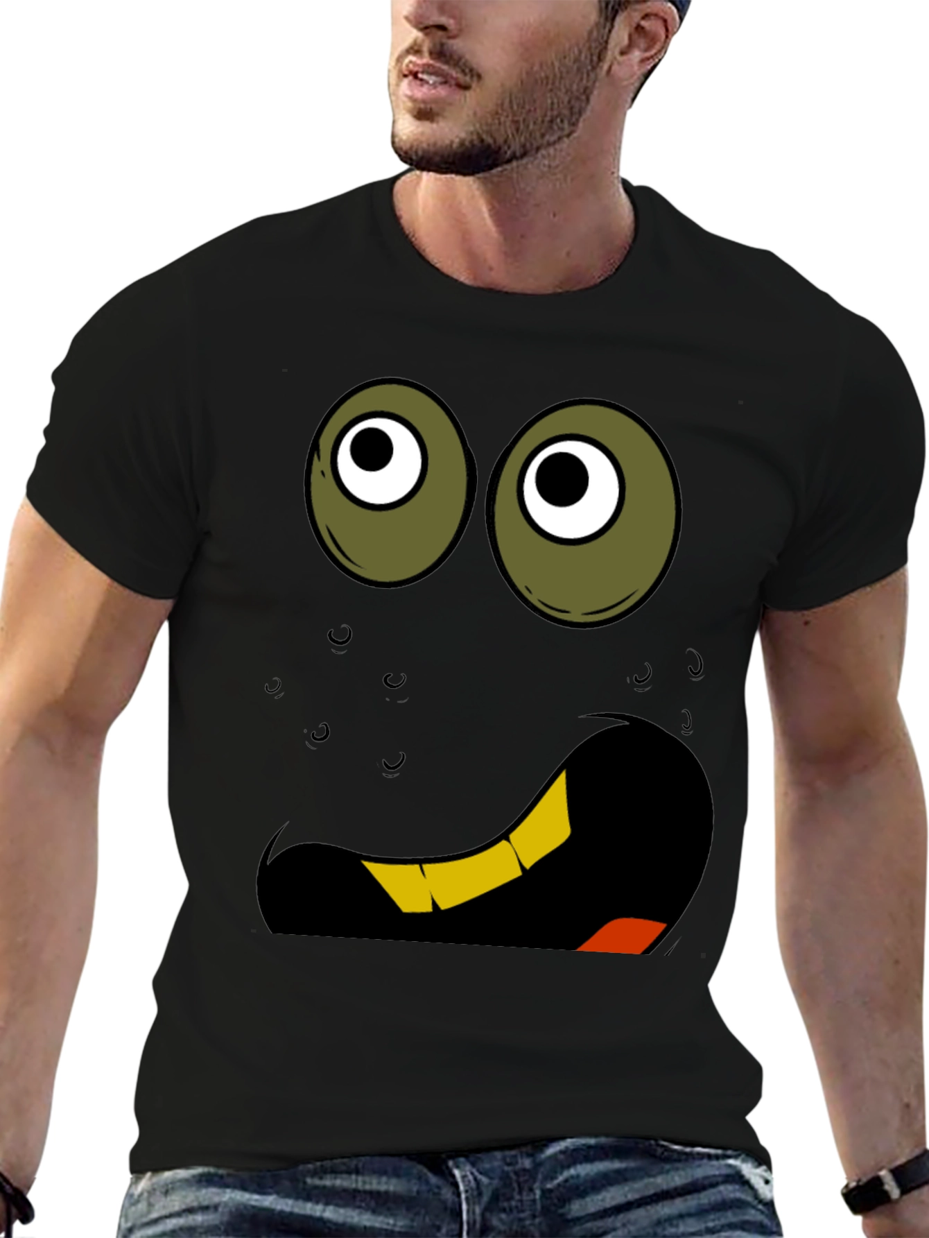 Black Funny Cartoon Face Graphic T-Shirt view 6