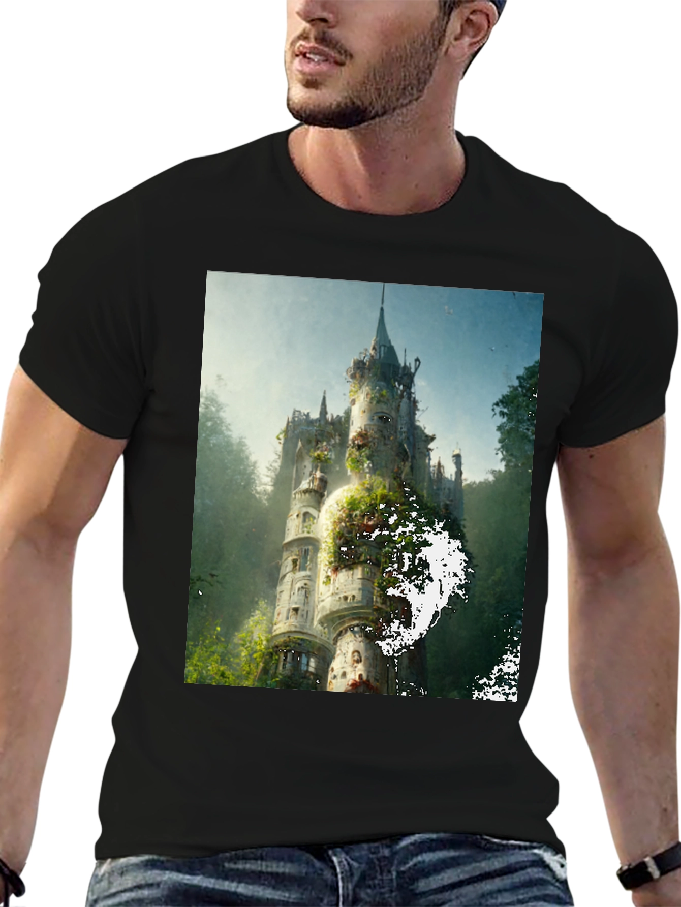 Black Enchanted Castle Graphic Tee - Black Cotton Comfort view 6
