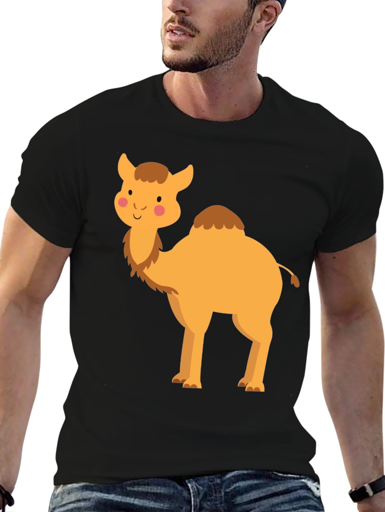 Black Cute Camel Graphic Tee - Unisex Black T-Shirt view 6