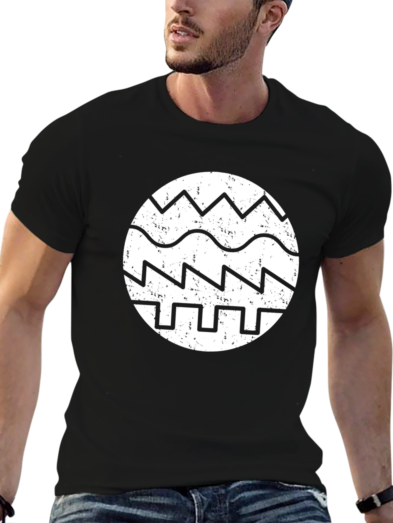 Black Retro Waveform Graphic Tee - Black Cotton view 6