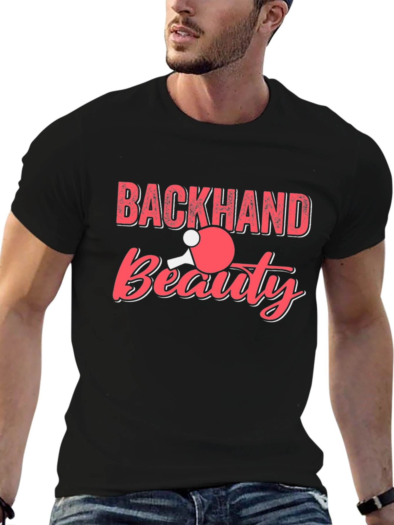 Black Backhand Beauty Table Tennis Graphic Tee view 6