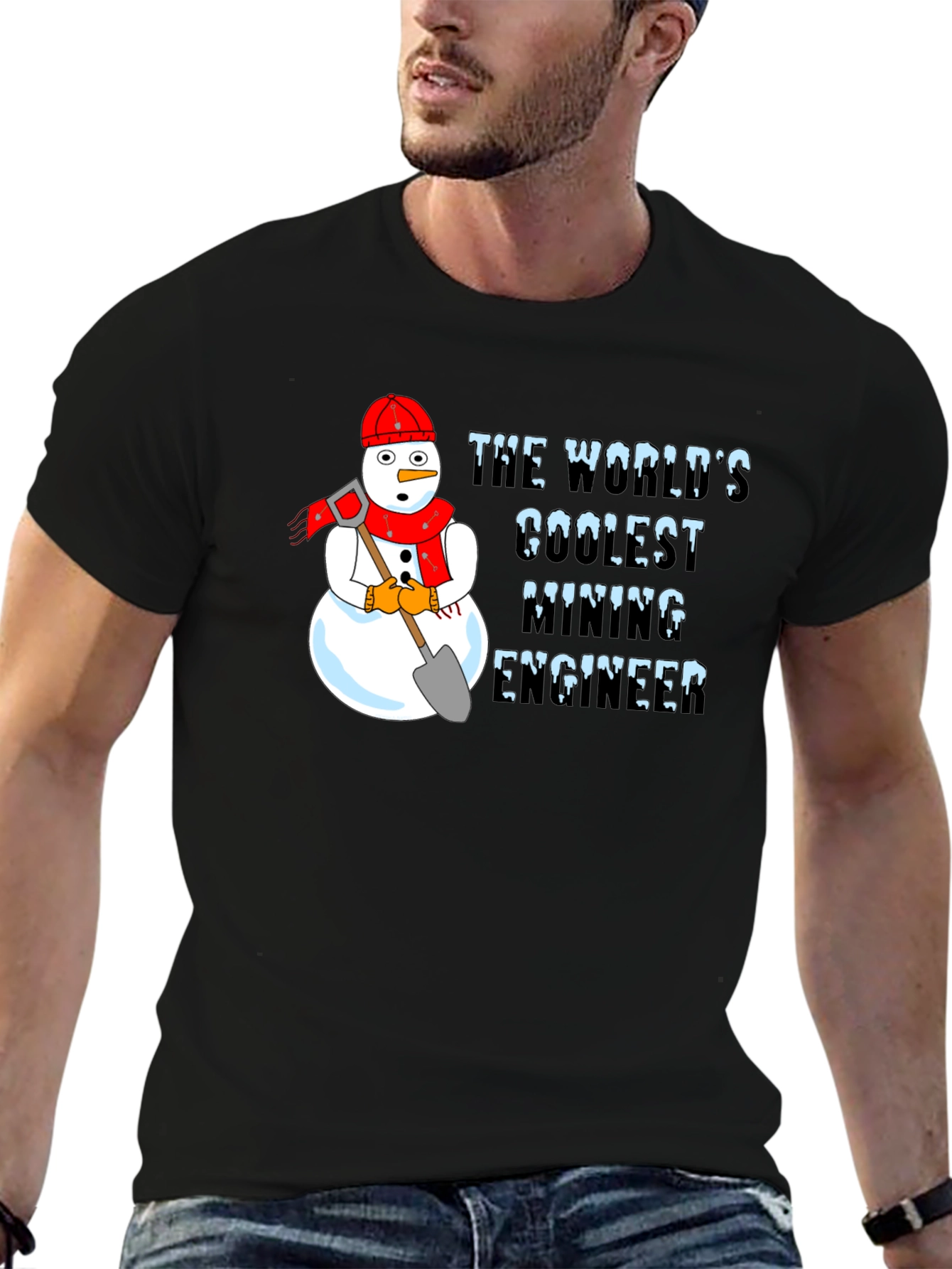 Black Coolest Mining Engineer Snowman Graphic T-Shirt view 6