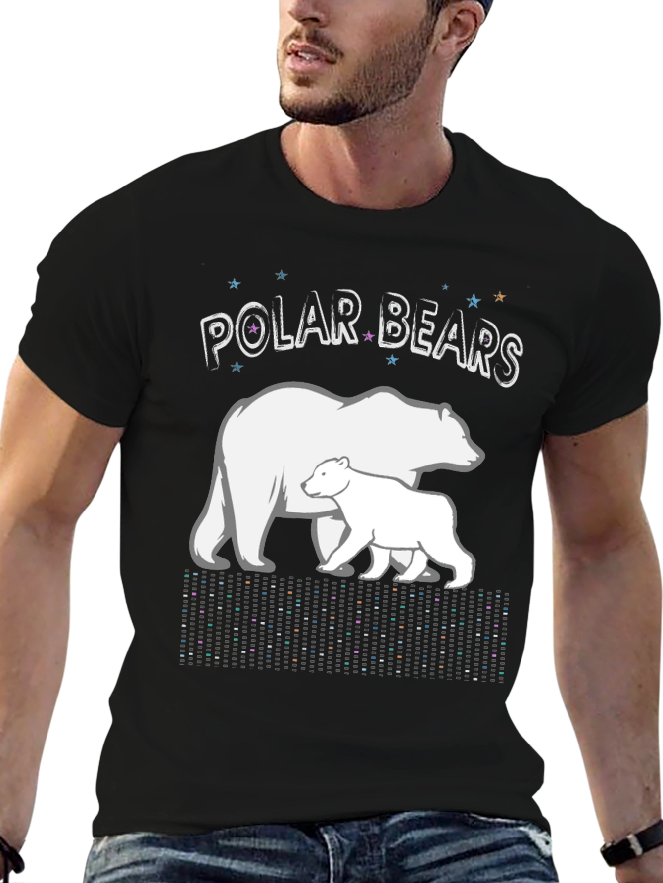 Black Polar Bears Graphic Print Black T-Shirt view 6