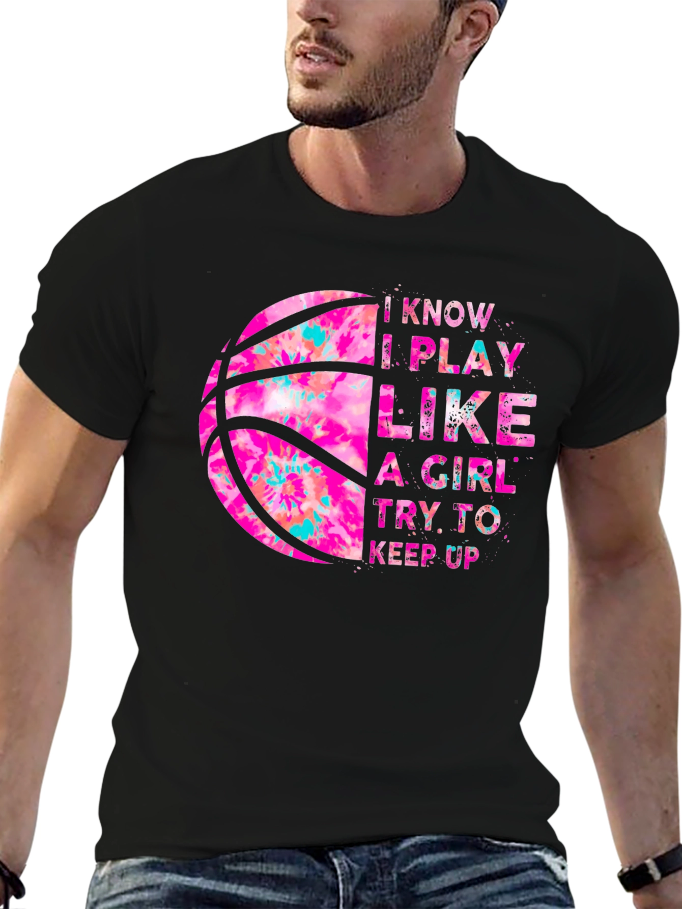 Black I Play Like a Girl Basketball T-Shirt view 6