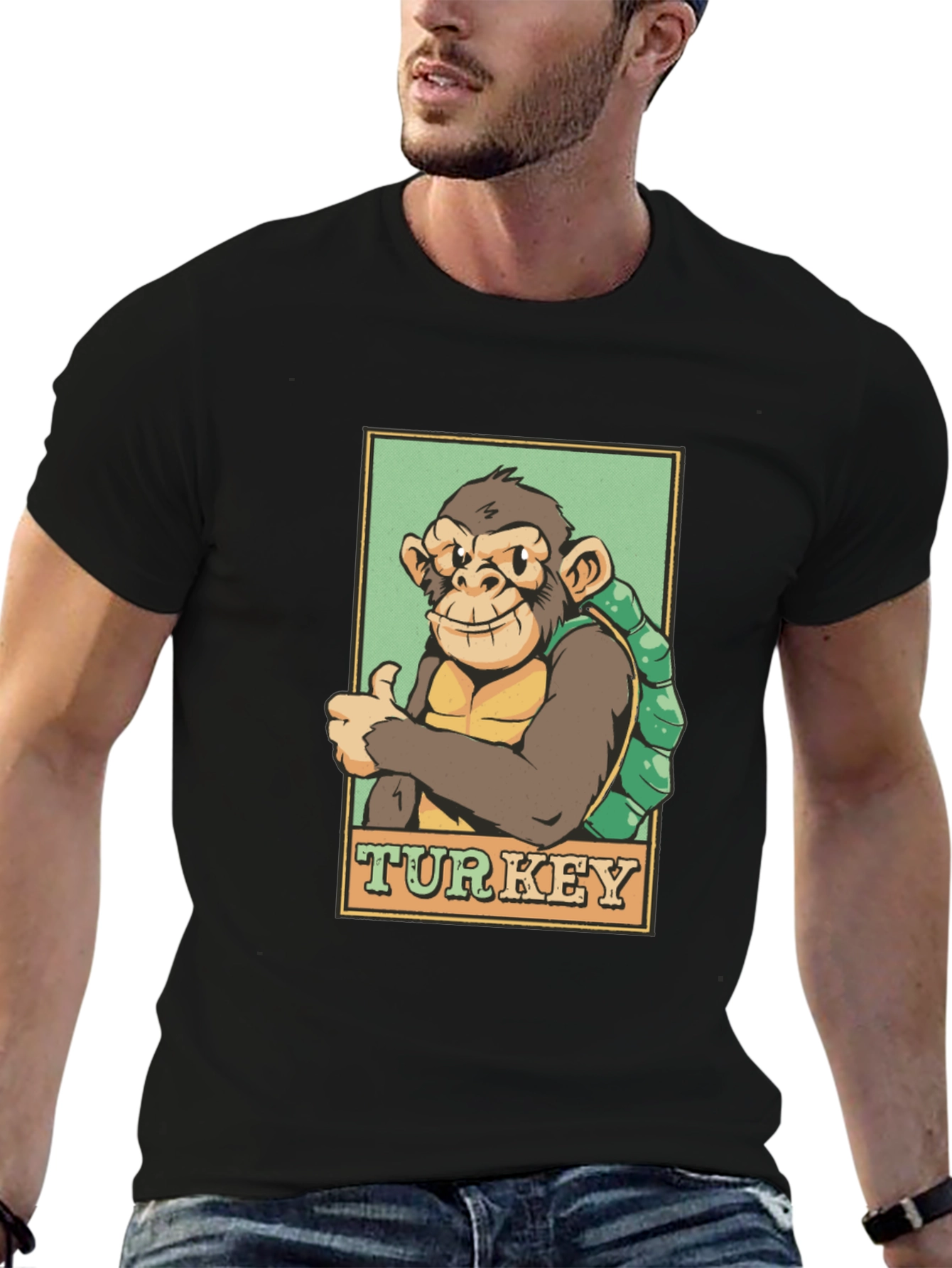 Black Monkey Turkey Graphic T-Shirt - Adventure Ready! view 6