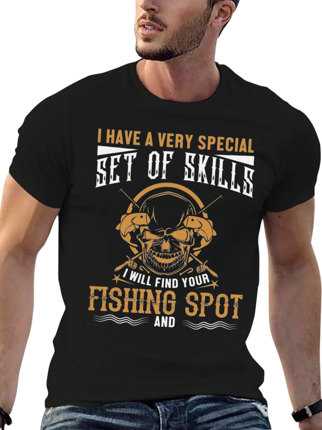 Black Funny Fishing T-Shirt - "Set of Skills" Tee view 6