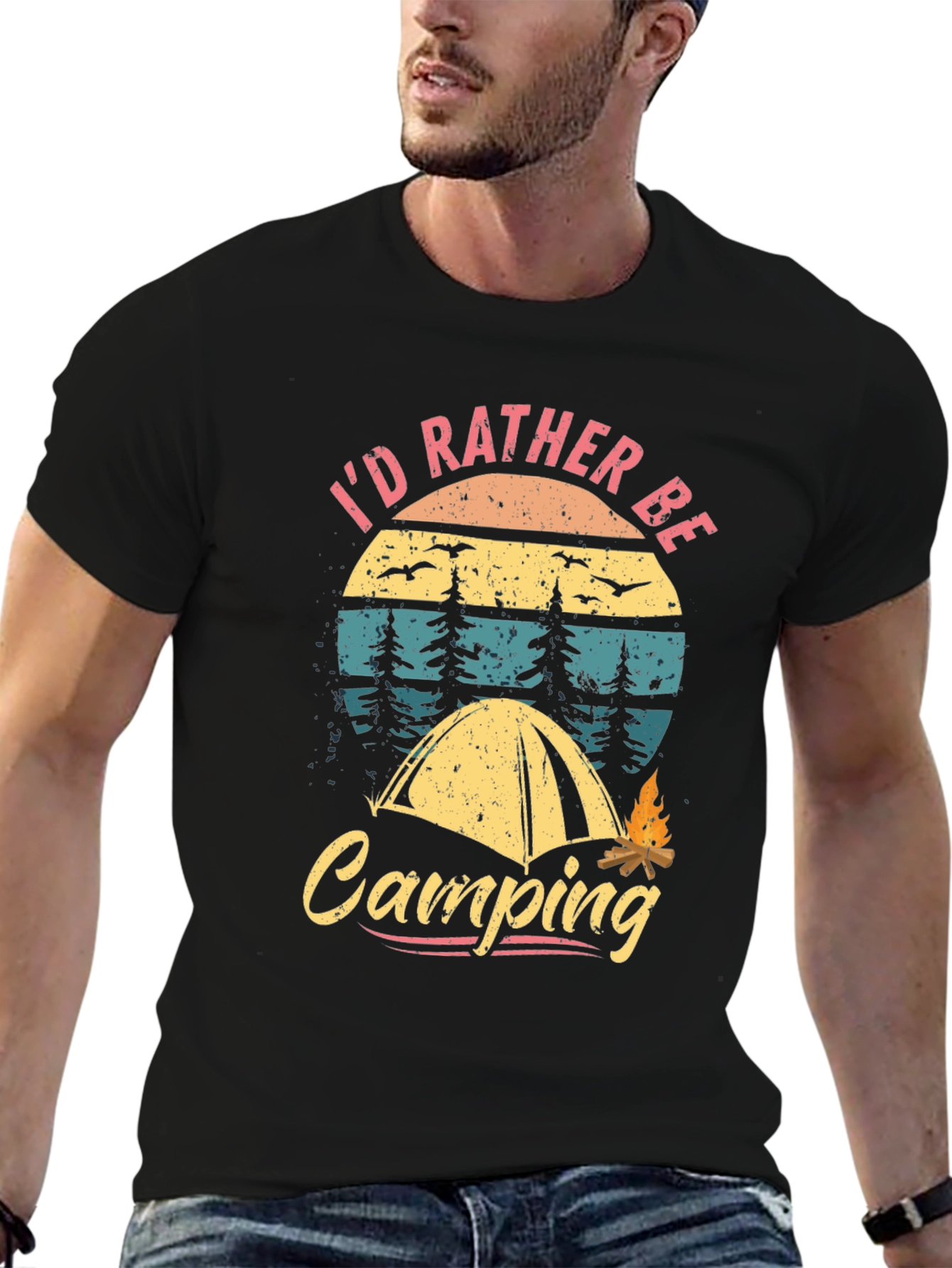 Black Camping Graphic T-Shirt - Outdoors Adventure Tee view 6