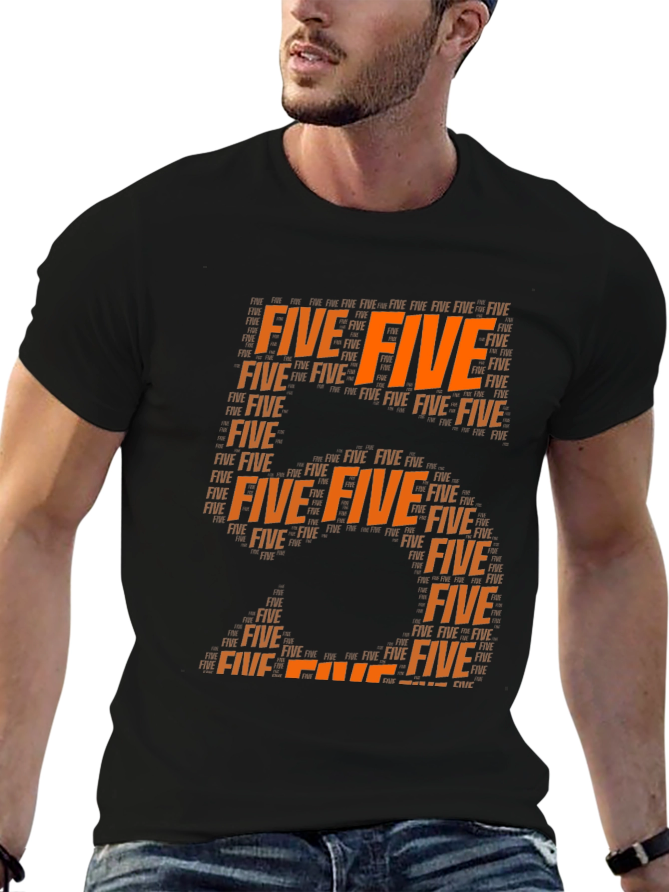 Black Five Typography Graphic Tee - Stylish Number T-Shirt view 6