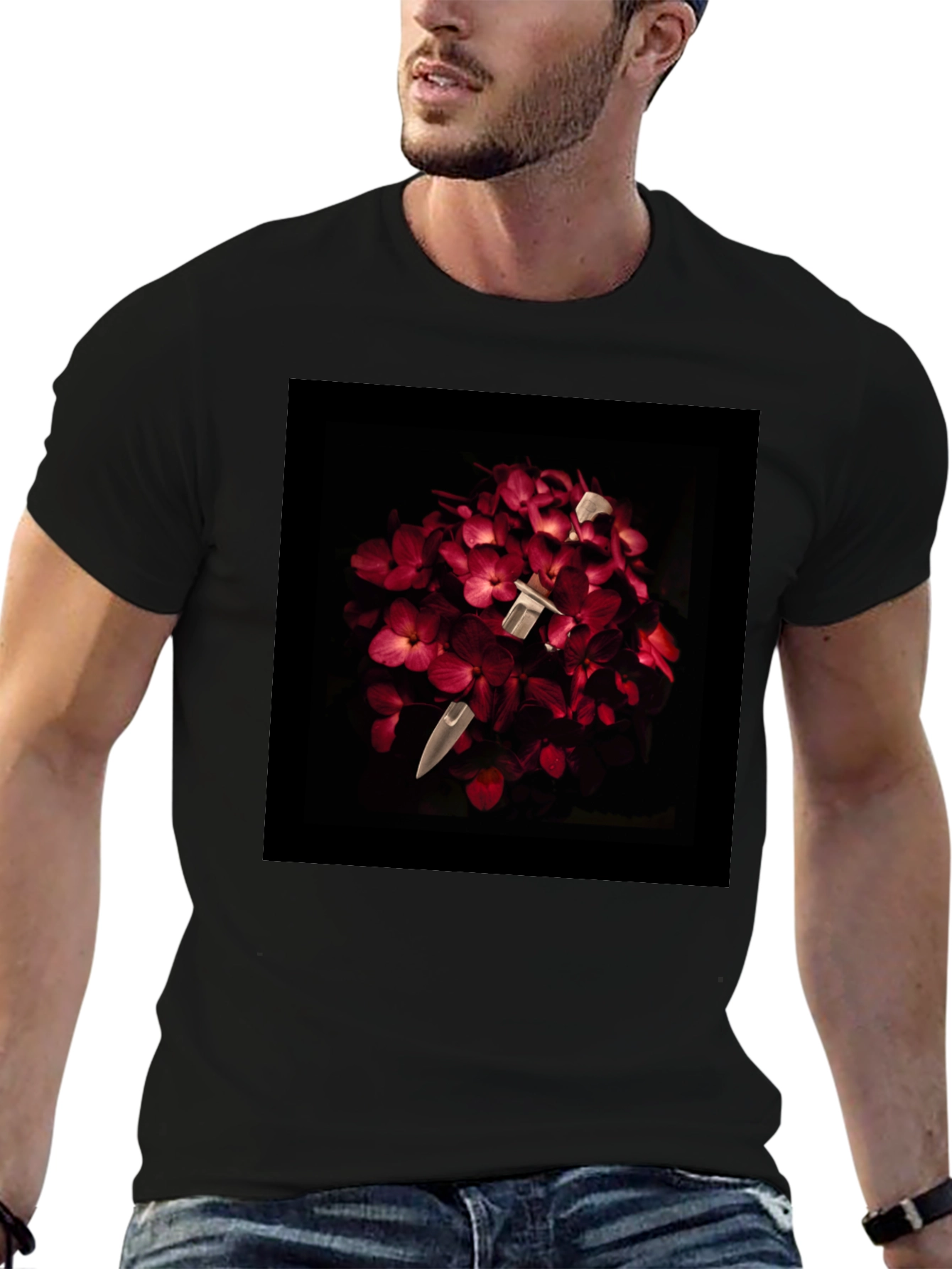 Black Floral Dagger Tee - Edgy & Unique Style view 6