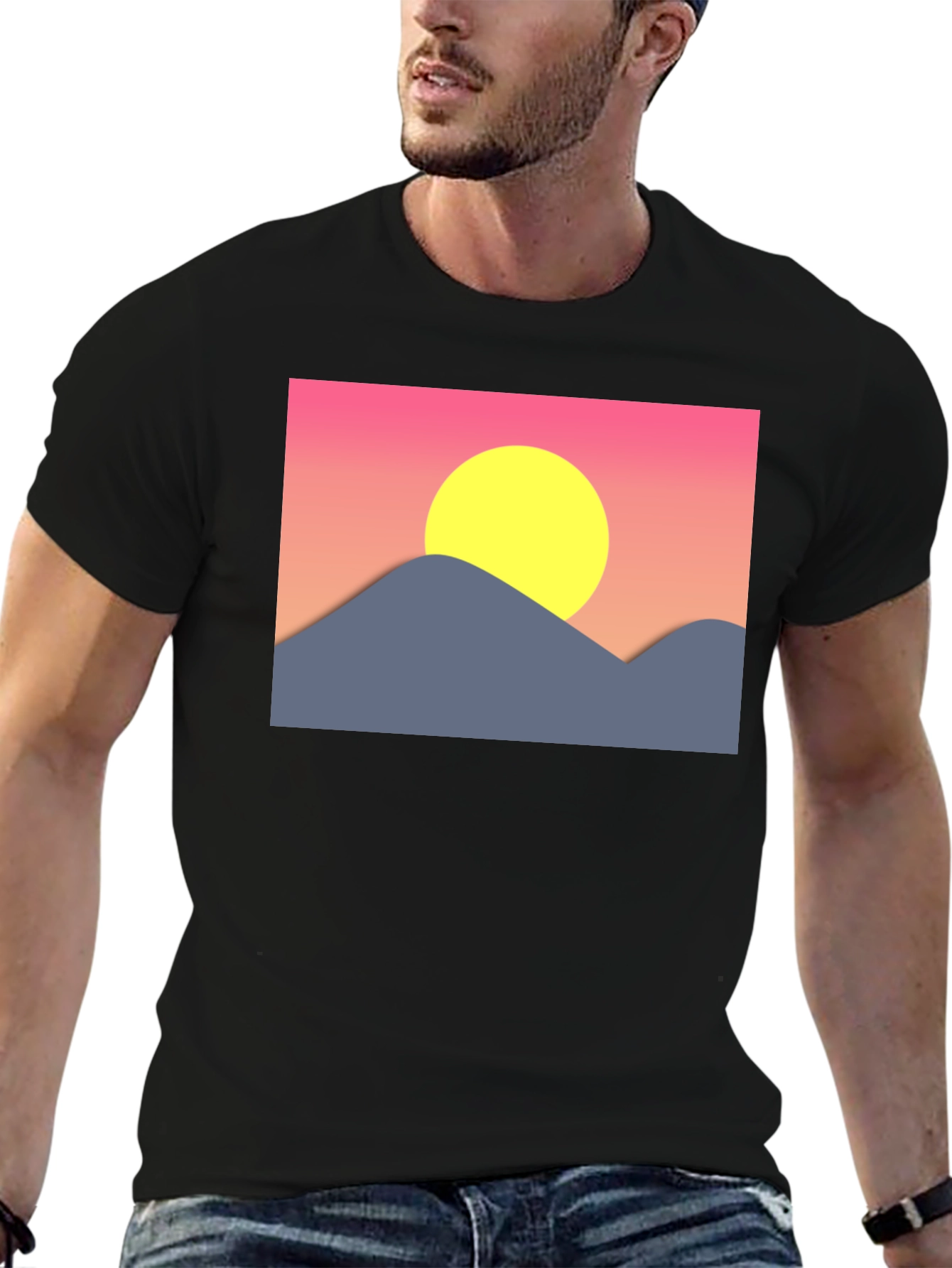 Black Sunset Mountain Graphic Tee - Black Cotton Blend view 6