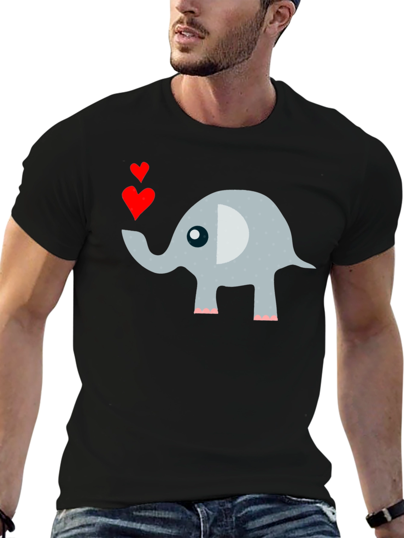 Black Elephant Love Men's T-Shirt Cute Animal Tee view 6