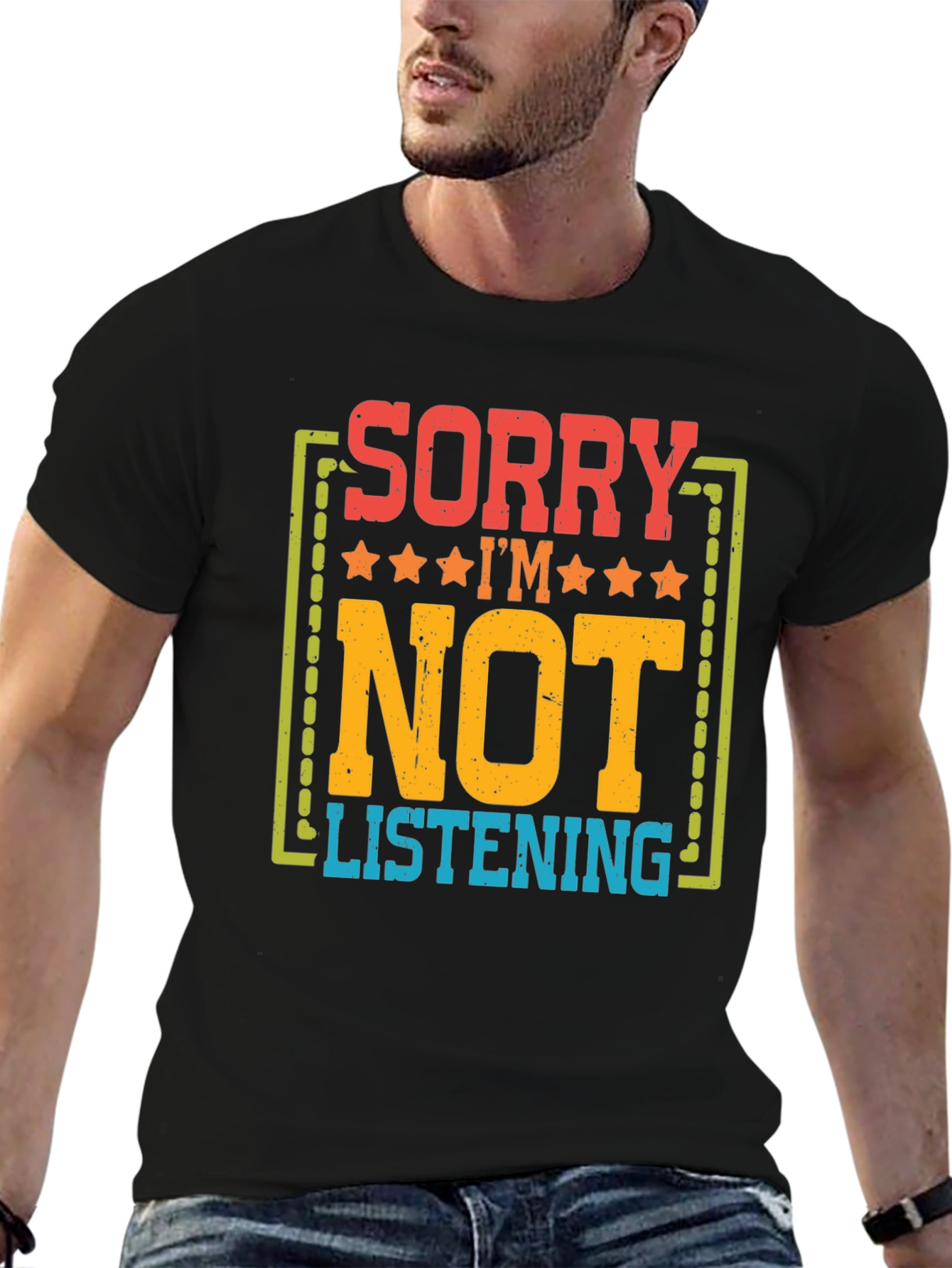 Black Sorry I'm Not Listening Graphic T-Shirt view 6