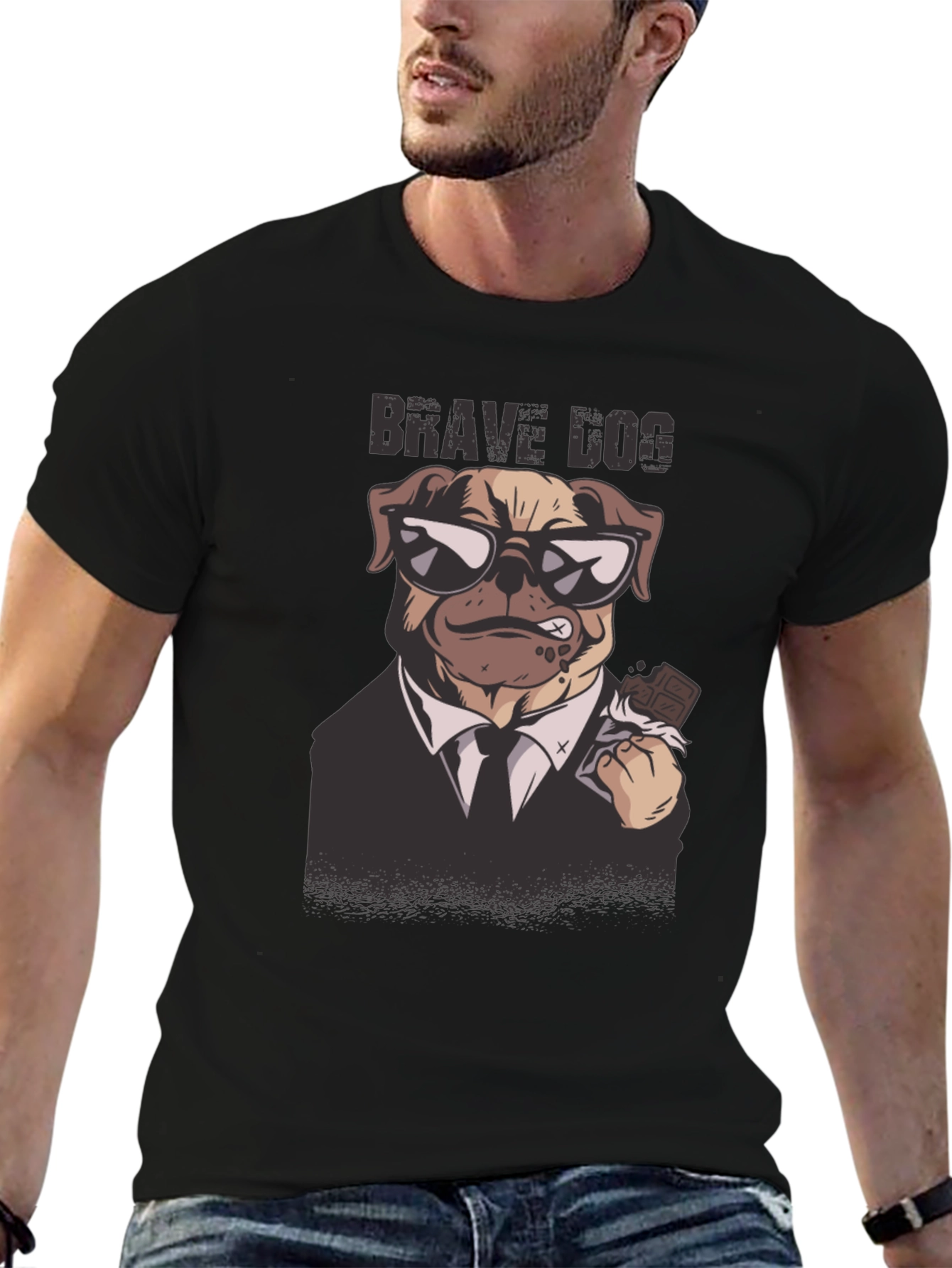 Black Brave Dog Graphic Tee - Cool Canine Design view 6