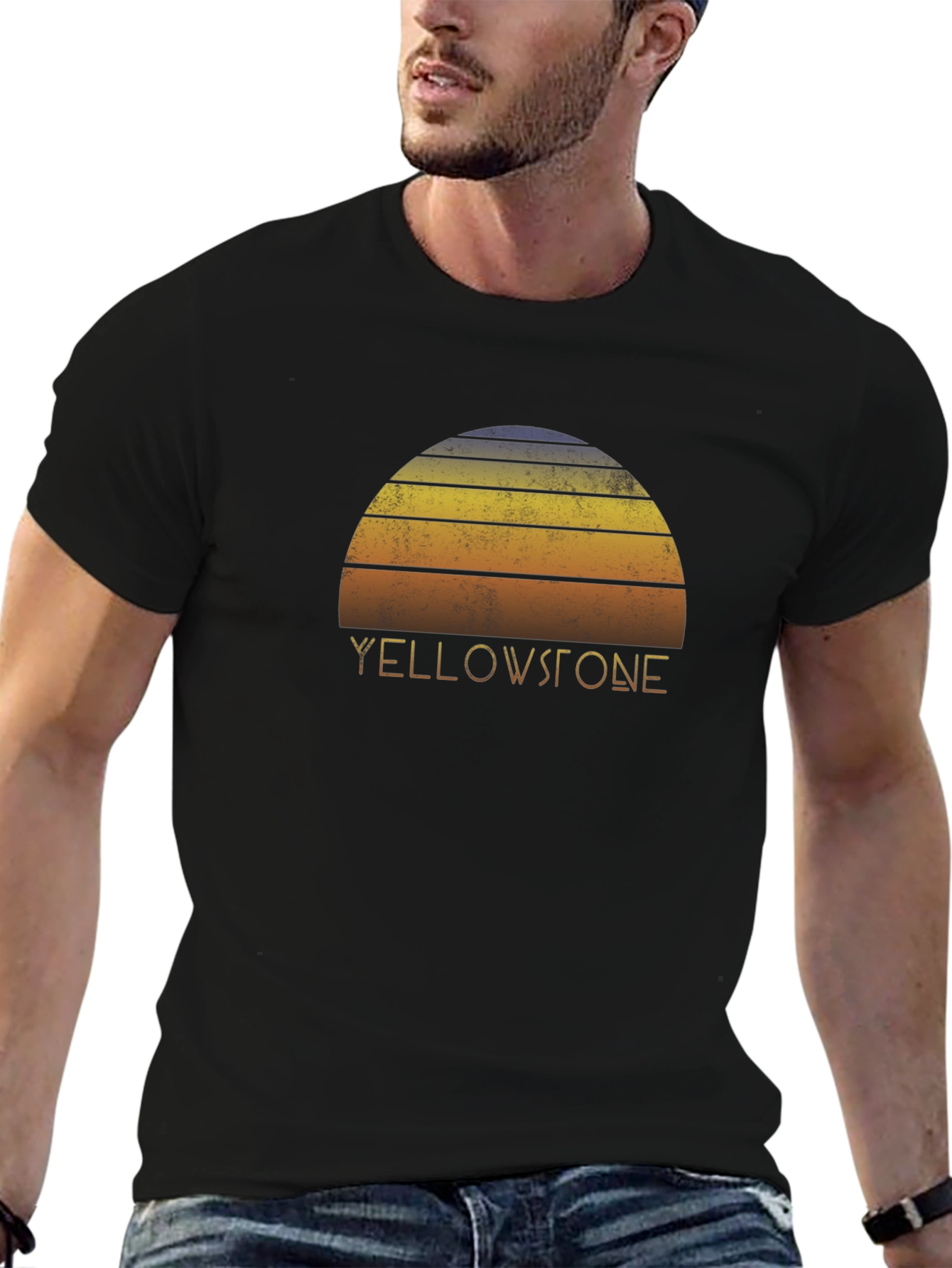 Black Yellowstone Retro Sunset Graphic Tee - Unisex view 6