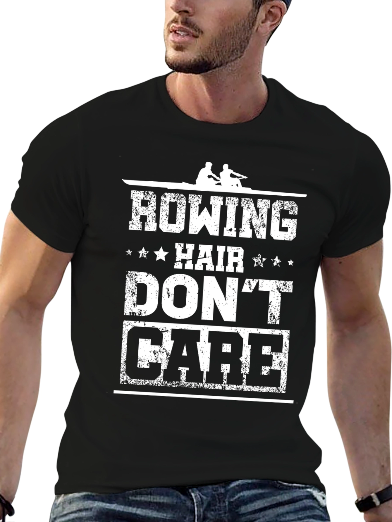 Black Rowing Hair Don't Care Black T-Shirt view 6