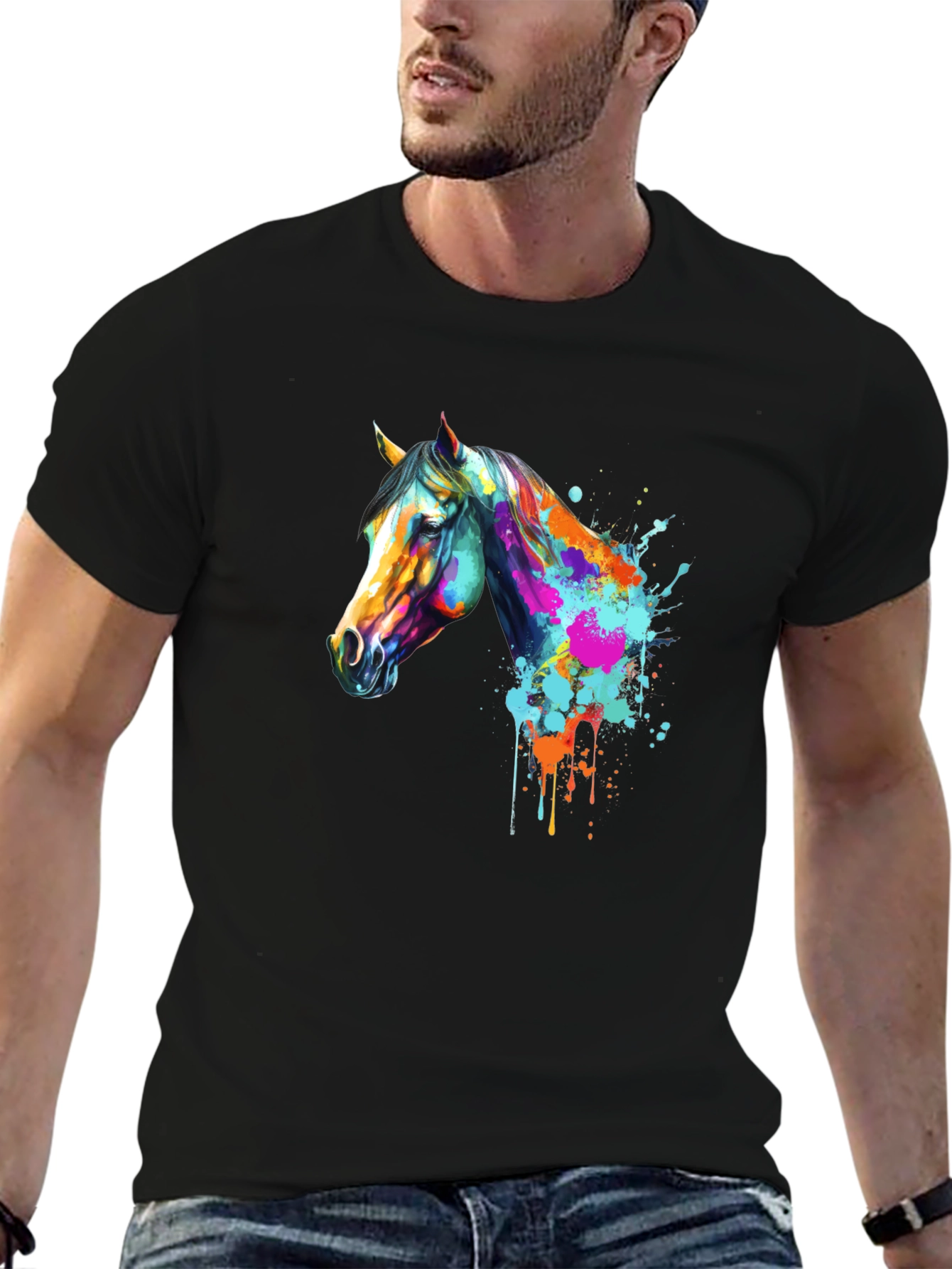 Black Abstract Horse Graphic T-Shirt view 6
