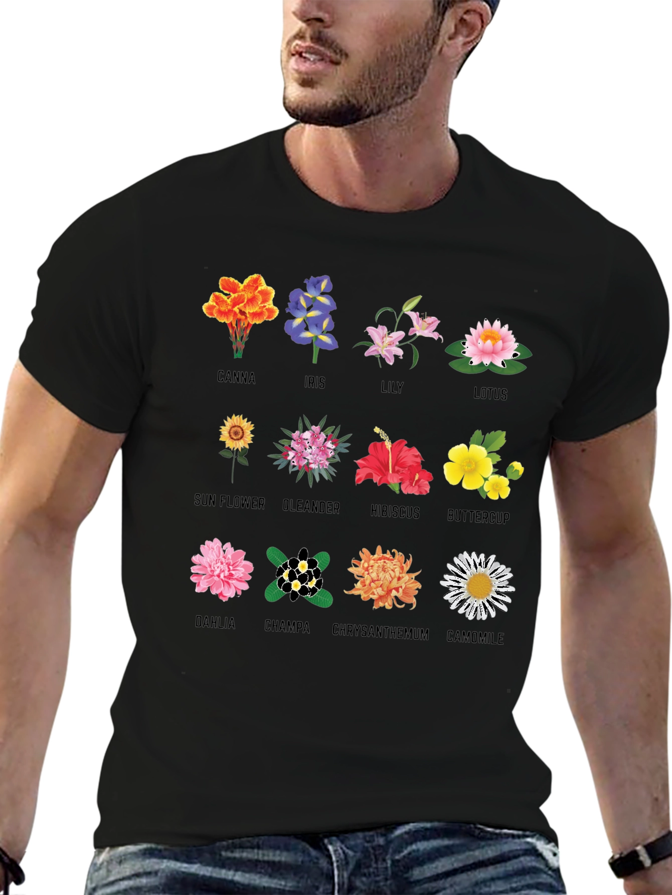 Black Floral Anatomy T-Shirt: Botanical Flower Graphic Tee view 6