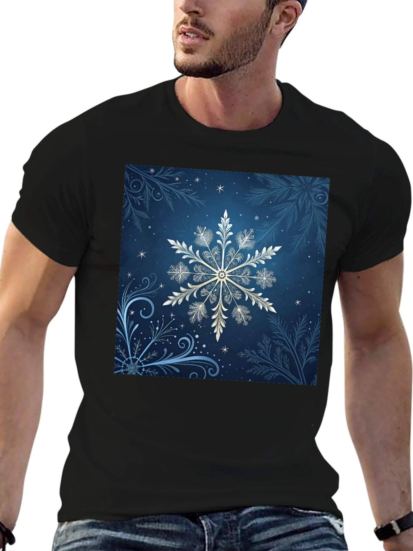 Black Snowflake Graphic Tee - Black Cotton Blend view 6