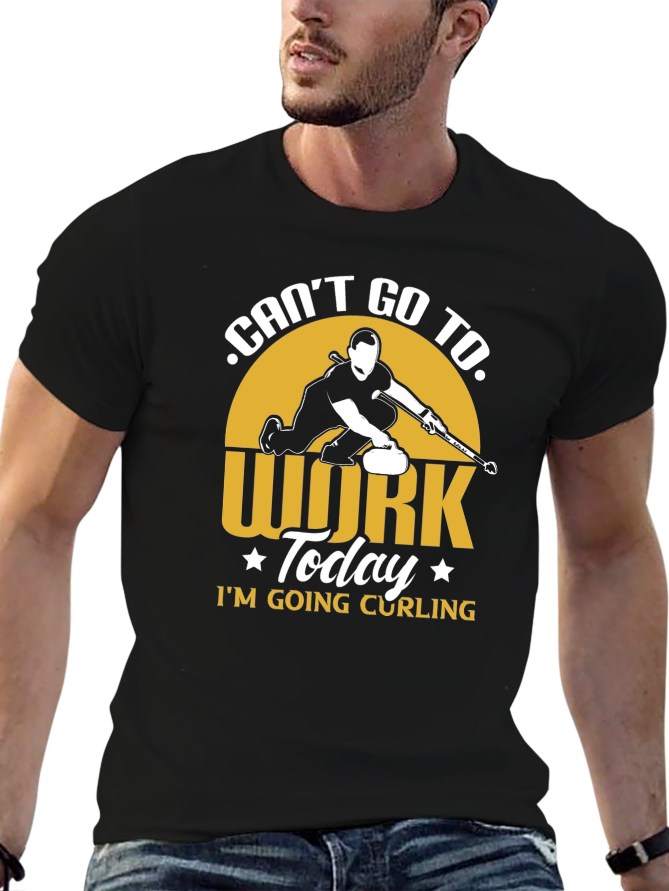 Black Can't Go To Work I'm Going Curling T-Shirt view 6