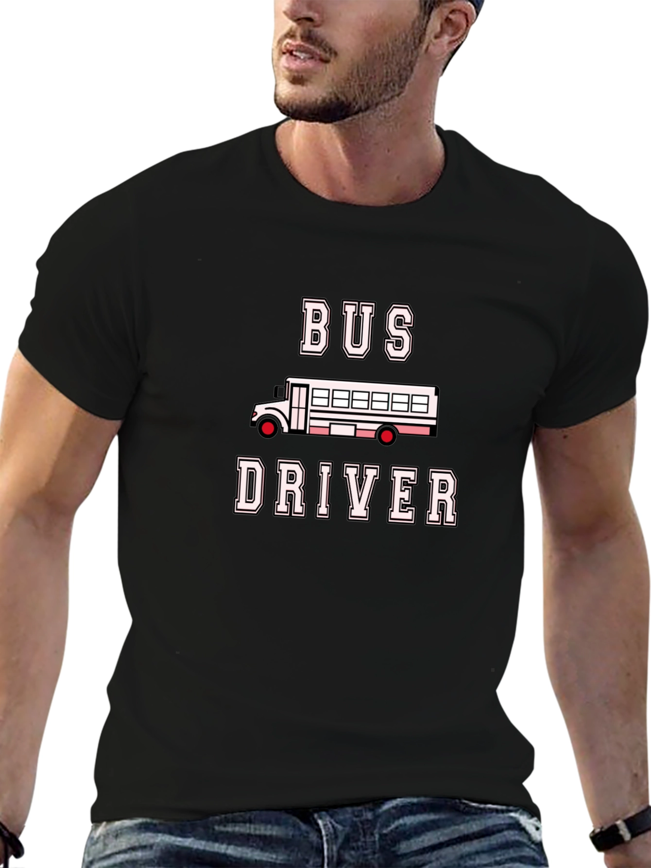 Black Bus Driver T-Shirt - Black Crew Neck view 6