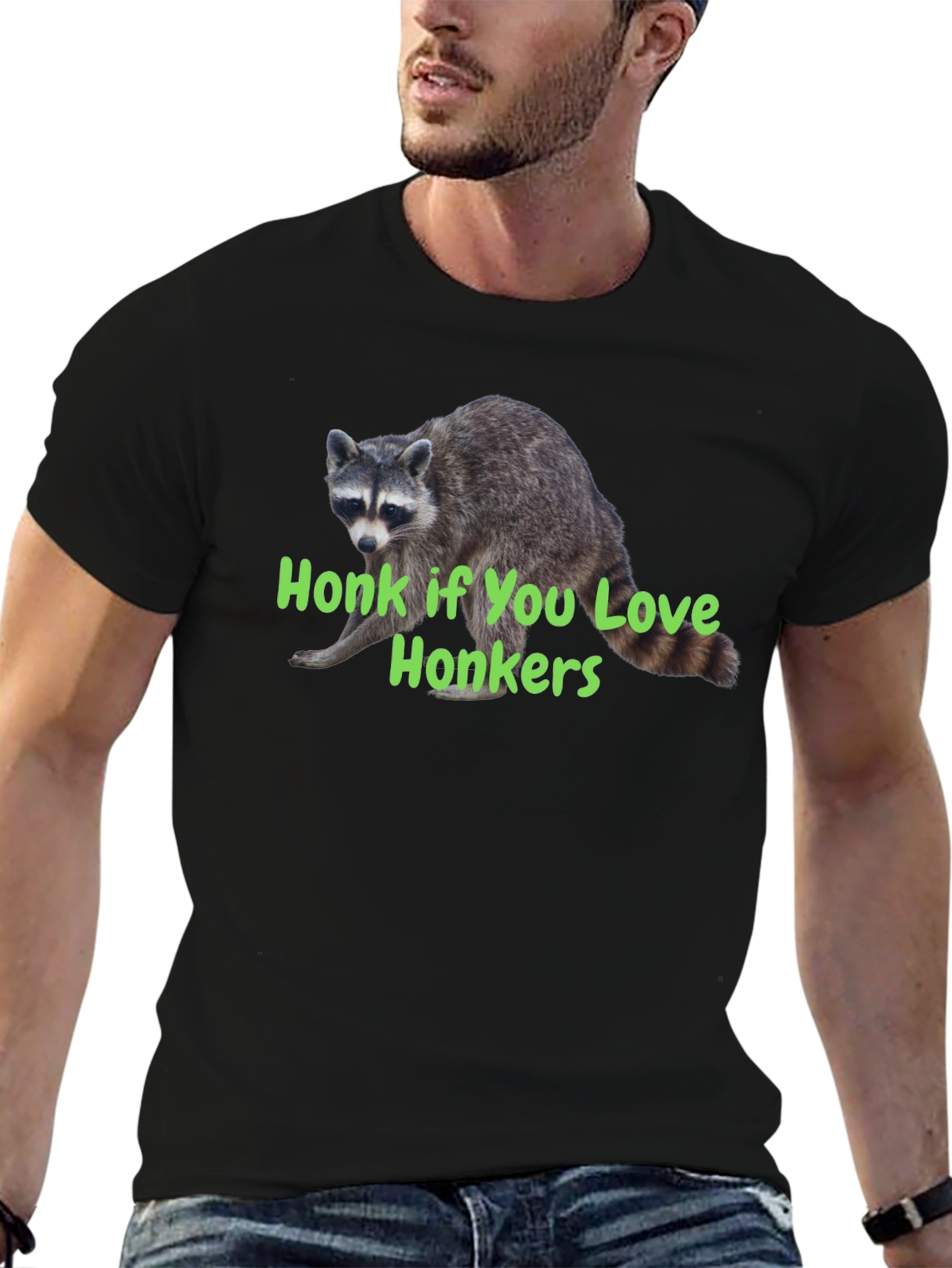Black Honk If You Love Honkers Raccoon T-Shirt view 6