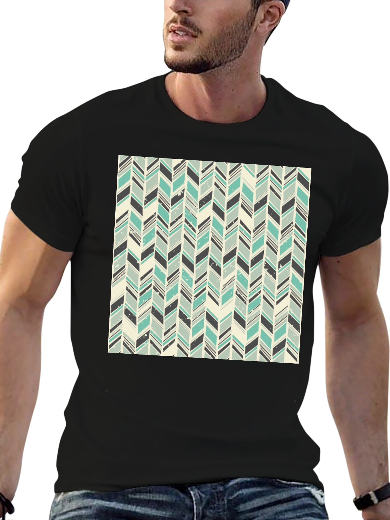 Black Herringbone Pattern T-Shirt - Stylish Casual Tee view 6