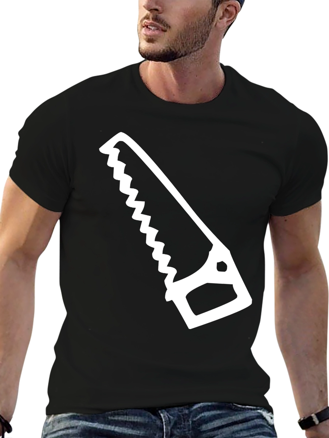 Black Hand Saw Graphic Tee - Black Cotton T-Shirt view 6