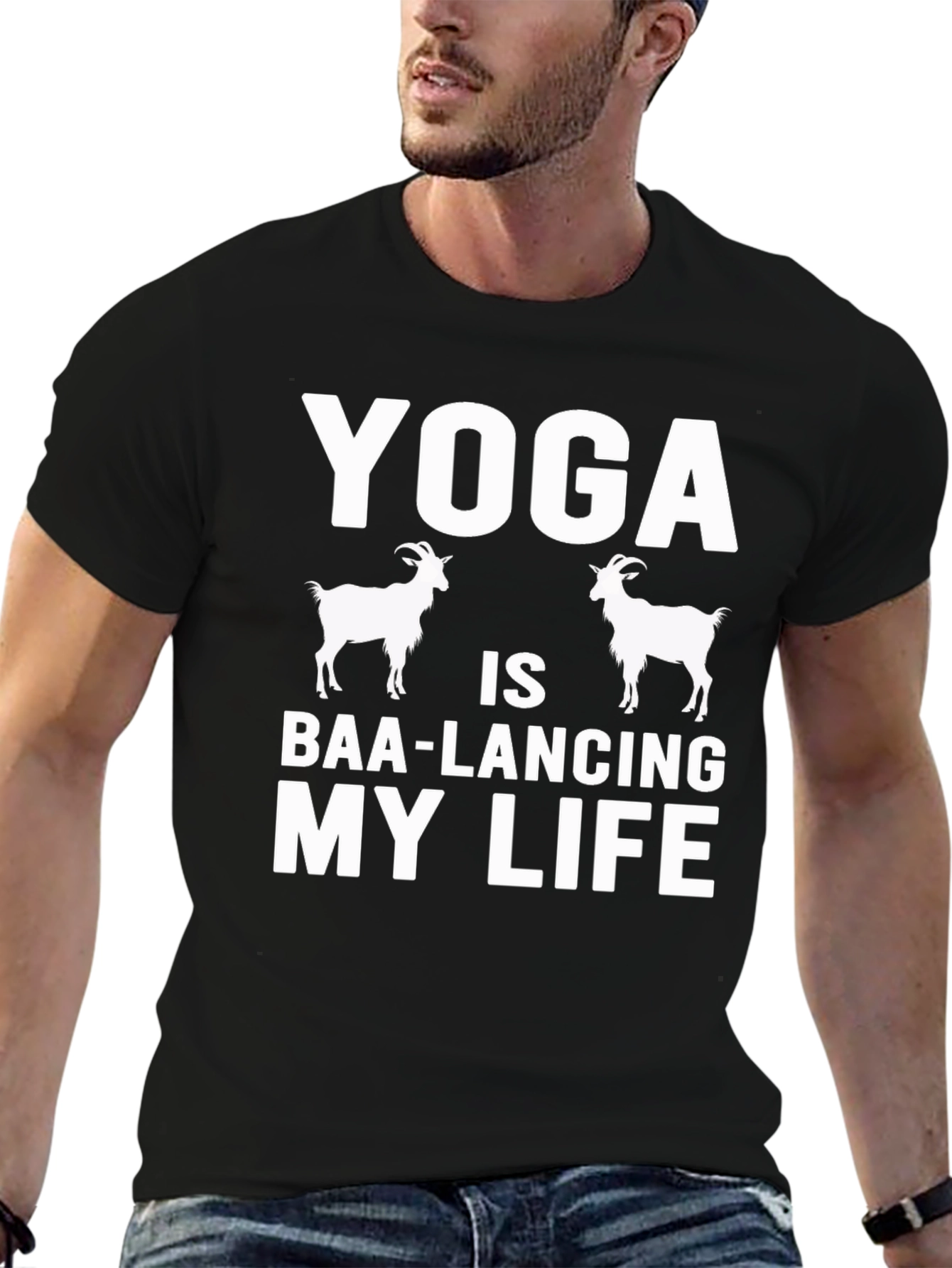 Black Yoga Goat T-Shirt - Baa-lancing My Life Tee view 6
