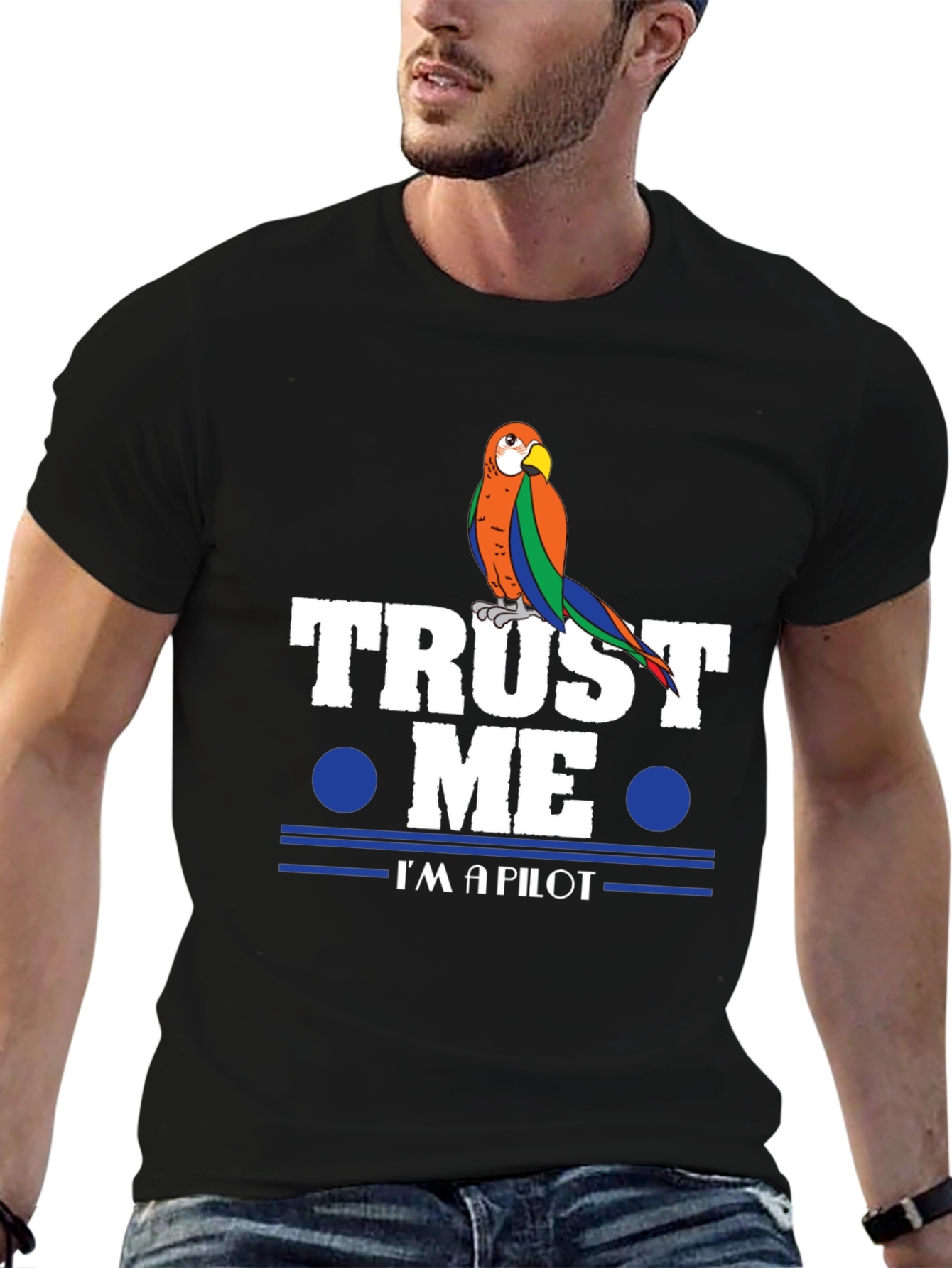 Black Trust Me, I'm A Pilot Parrot T-Shirt view 6