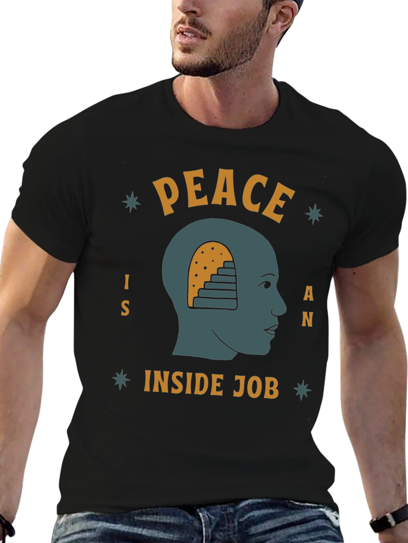 Black Peace Inside Job T-Shirt Graphic Tee view 6